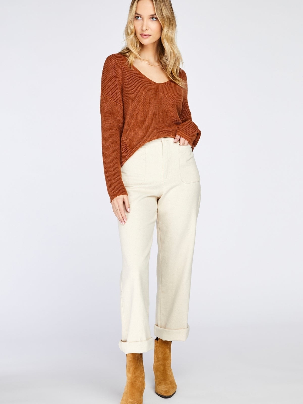 Gentle Fawn (Tucker) Cork V-Neck Pullover  Ribbed Sweater